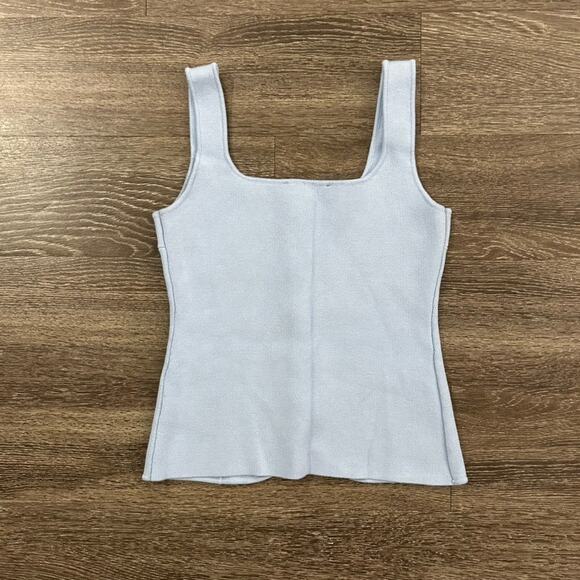 NWOT Zara Knit Corset Tank Top Light Blue Silver Button Front Size Small Pastel - Picture 15 of 15